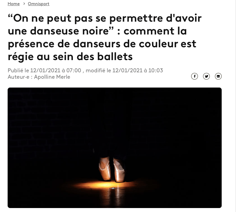 Interview pour France Tv Sport : le racisme dans la danse&nbsp;classique